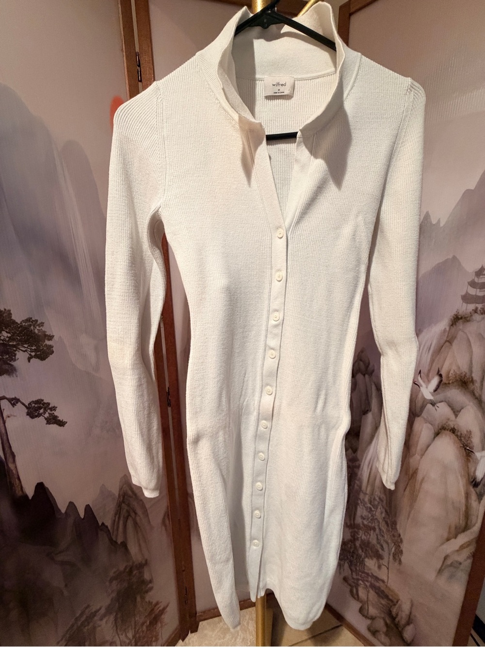 Aritzia (Wilfred) Ivory ribbed Button-Front Knit Dress